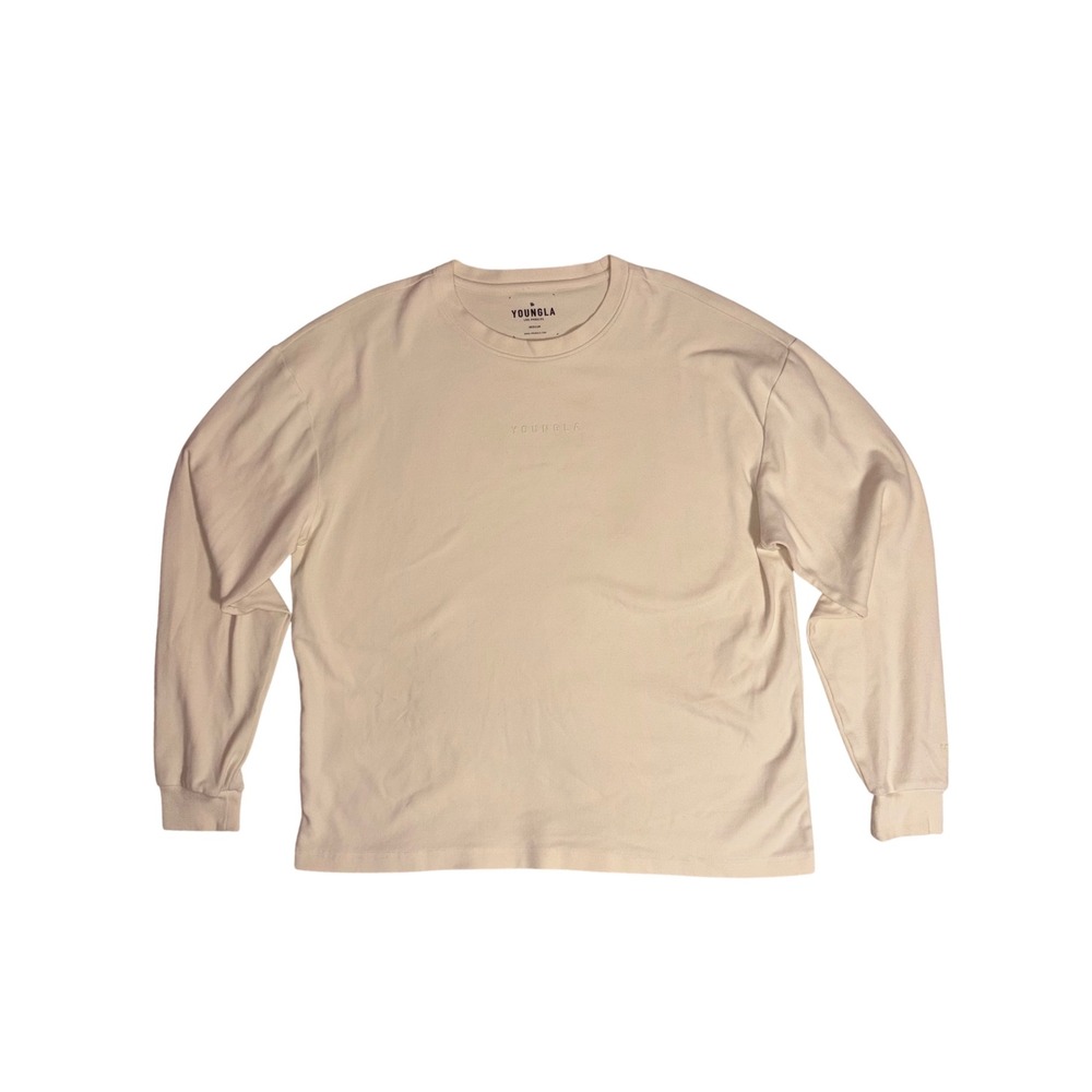 YOUNGLA 450 Cloud Foam Long Sleeve Tee Mens M Cream Gym Streetwear Relaxed Shirt